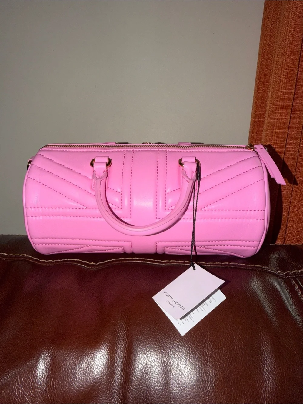 ‼️NEW Kurt Geiger Union Jack Barrel Pink Leather Satchel Crossbody Bag